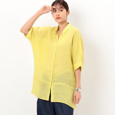 ＜Gabardine K.T (Women)＞【洗える】リネンルポワン染シャンブレー　五分袖シャツ（７２０７ＨＣ０２）