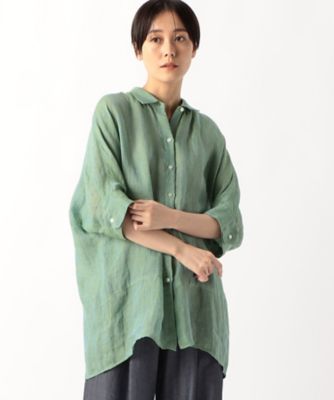 ＜Gabardine K.T (Women)＞リネン・ルポワン染シャンブレー　リネン五分袖シャツ（７２０７ＨＧ０３）