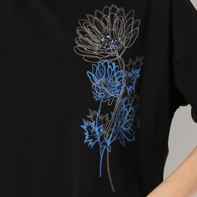 【ウォッシャブル】ハイゲージポンチ　福寿草プリント＆ボールチェーン刺繍（７２０８ＥＹ０６）