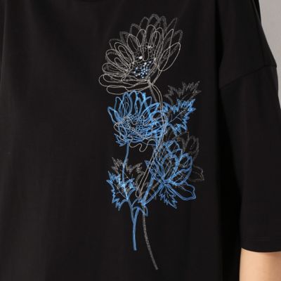 【ウォッシャブル】ハイゲージポンチ　福寿草プリント＆ボールチェーン刺繍（７２０８ＥＹ０６）