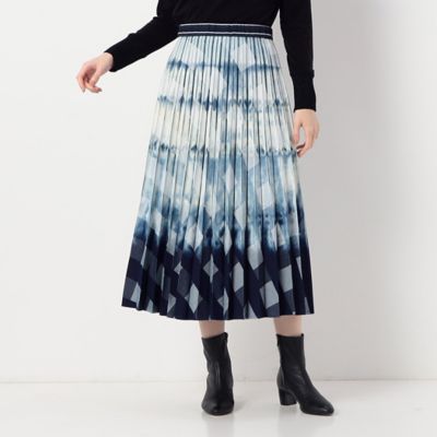 ＜Gabardine K.T (Women)＞【洗える】インディゴと藍のチェック柄デニム　ブリーチスカート（７２１６ＦＡ０９）