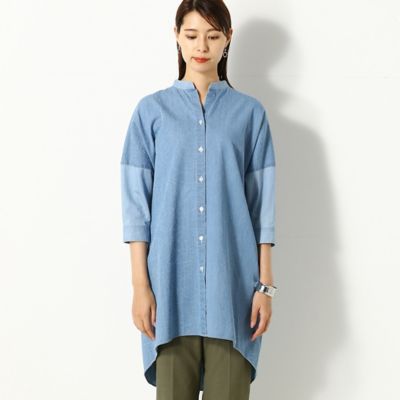 【洗える】デニムニードルパンチ　ロングシャツ（７２２０ＨＹ１１）