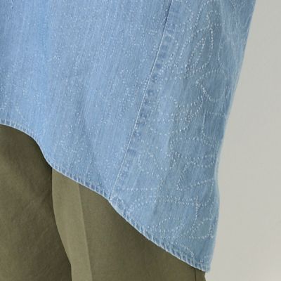【洗える】デニムニードルパンチ　ロングシャツ（７２２０ＨＹ１１）