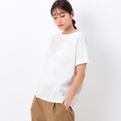 ＜Gabardine K.T (Women)＞【洗える】プレーティング天竺　手書きプリントＴシャツ（７２２１ＥＣ１８）