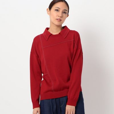 エキストラファインメリノウール　ラメステッチ柄シャツ襟付きセーター（７２３０ＩＡ０２）