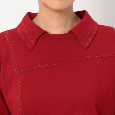 エキストラファインメリノウール　ラメステッチ柄シャツ襟付きセーター（７２３０ＩＡ０２）