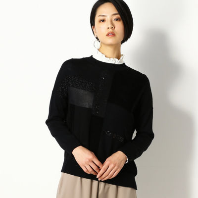 ＜Gabardine K.T (Women)＞パッチワーク切替え　ニットプルオーバー（７２３０ＩＳ０３）