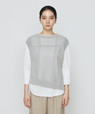 YasuyukiIshii 和紙 レザー 2wayベスト 前後2WAY】和紙×peフリーゼヤーン スクエアメッシュベスト