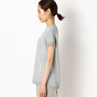 メタリックペーパーヤーンダイヤ柄フレンチスリーブセーター（７２３３ＩＹ１０）