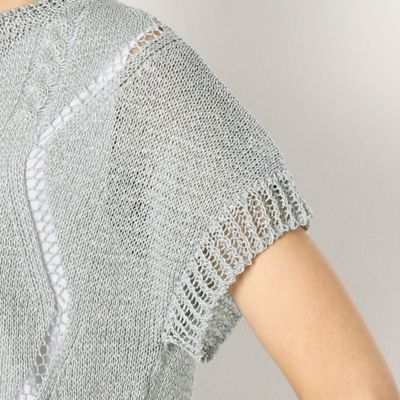 メタリックペーパーヤーンダイヤ柄フレンチスリーブセーター（７２３３ＩＹ１０）