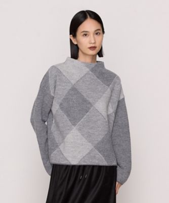 強縮ジャカード ブロックチェック柄ニット（7234II15