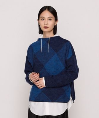 強縮ジャカード ブロックチェック柄ニット（7234II15