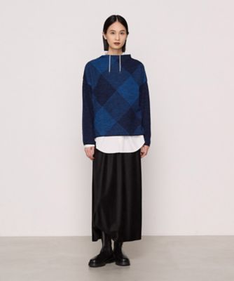 強縮ジャカード ブロックチェック柄ニット（7234II15