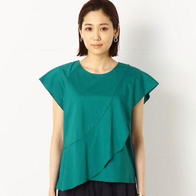 〔ＴＡＬＬサイズ〕ライトトリコットジャージー　アシンメントリ―フリルＴブラウス（７６０１ＥＹ１０）