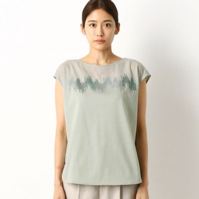 〔ＴＡＬＬサイズ〕スパンコール刺繍　フレンチスリーブＴシャツ（７６０２ＥＡ０１）