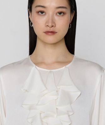 〔　ＴＡＬＬサイズ　〕　トリアセバックサテンジョーゼット　ラッフルブラウス（７６０２ＨＫ０２）