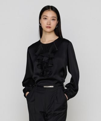 〔　ＴＡＬＬサイズ　〕　トリアセバックサテンジョーゼット　ラッフルブラウス（７６０２ＨＫ０２）