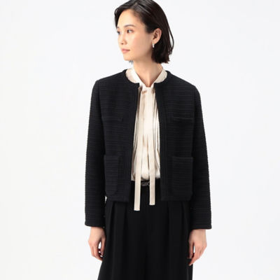 ＜COMME CA TALL (Women/大きいサイズ)＞〔　ＴＡＬＬサイズ　〕　ラッセルツイード　ノーカラージャケット（７６０２ＪＧ０２）