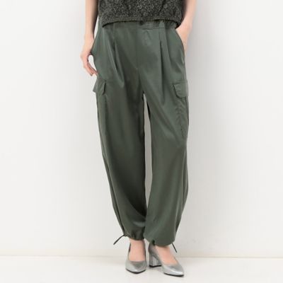 未使用■オーディア ミューズ■大きいサイズ42■サテンカーゴパンツ■ブラウン TALLサイズ 〕 キュプラサテン カーゴパンツ