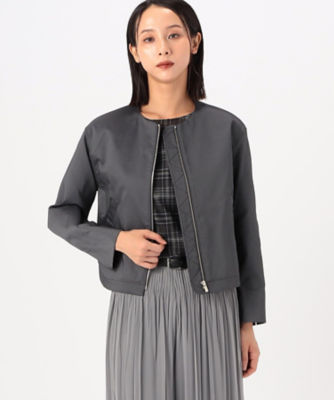 ＜COMME CA TALL (Women/大きいサイズ)＞〔　ＴＡＬＬサイズ　〕　ポリエステルストレッチシャンブレー　ノーカラー・ＭＡ－１ブルゾン（７６０２ＶＩ０１）