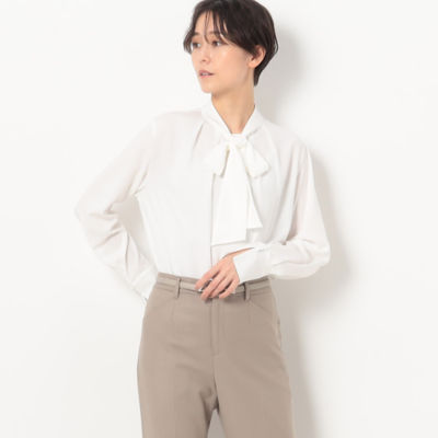 ＜COMME CA TALL (Women/大きいサイズ)＞〔　ＴＡＬＬサイズ　〕　トリアセコットンサテン　ボウタイブラウス（７６０４ＨＥ０５）