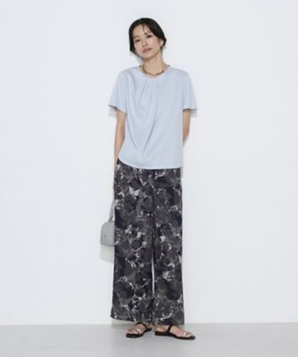 TALLサイズ 〕 麻調ポリエステル ボタニカルプリントパンツ