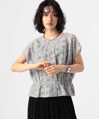 ＜COMME CA TALL (Women/大きいサイズ)＞〔　ＴＡＬＬサイズ　〕　【セットアップ対応／前後２ＷＡＹ】籠目柄オパールプリント　フレンチスリーブブラウス（７６０７ＨＨ０２）