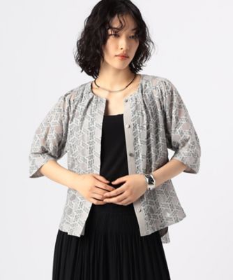 ＜COMME CA TALL (Women/大きいサイズ)＞〔　ＴＡＬＬサイズ　〕　【セットアップ対応】籠目柄オパールプリント　タックシャツ（７６０７ＨＨ０３）