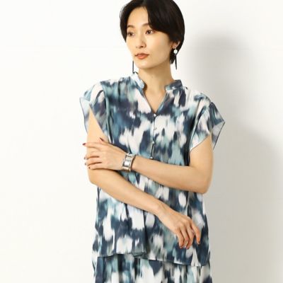 ＜COMME CA TALL (Women/大きいサイズ)＞〔ＴＡＬＬサイズ〕【セットアップ対応】割繊マルチカラーアートプリント　フリル袖ブラウス（７６０７ＨＺ０２）