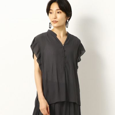 ＜COMME CA TALL (Women/大きいサイズ)＞〔ＴＡＬＬサイズ〕【セットアップ対応／洗える】強撚割繊エアフロ―　フリル袖ブラウス（７６０７ＨＺ０４）