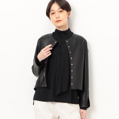 〔　ＴＡＬＬサイズ　〕　フェイクレザー　メタル釦　ショートジャケット（７６０７ＶＣ０１）