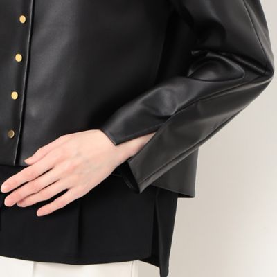 〔　ＴＡＬＬサイズ　〕　フェイクレザー　メタル釦　ショートジャケット（７６０７ＶＣ０１）