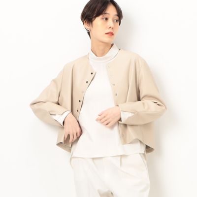 〔　ＴＡＬＬサイズ　〕　フェイクレザー　メタル釦　ショートジャケット（７６０７ＶＣ０１）