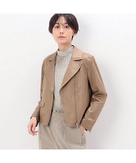 TALLサイズ 〕 ポンチフェイクレザーエンボス ライダース TALLサイズ 〕 ポンチフェイクレザーエンボス ライダース