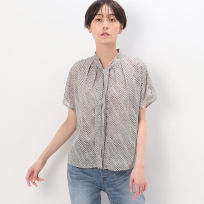 ＜COMME CA TALL (Women/大きいサイズ)＞〔　ＴＡＬＬサイズ　〕　カットジャカードドットプリント　ボウタイブラウス（７６０８ＨＥ０３）
