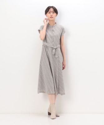 ＜COMME CA TALL (Women/大きいサイズ)＞〔　ＴＡＬＬサイズ　〕　カットジャカードドットプリント　バンドカラーシャツドレス（７６０８ＯＥ０１）