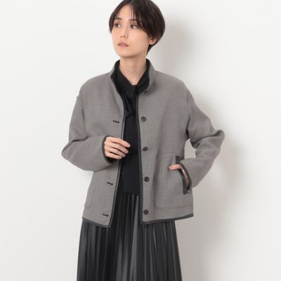 〔　ＴＡＬＬサイズ　〕　【リバーシブル】無地×ハウンドトゥースダブルフェイス　ショートコート（７６０９ＶＥ０４）