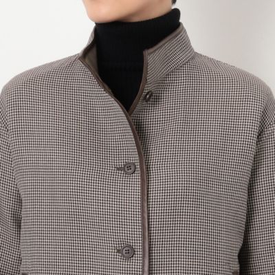 〔　ＴＡＬＬサイズ　〕　【リバーシブル】無地×ハウンドトゥースダブルフェイス　ショートコート（７６０９ＶＥ０４）