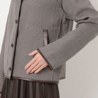 〔　ＴＡＬＬサイズ　〕　【リバーシブル】無地×ハウンドトゥースダブルフェイス　ショートコート（７６０９ＶＥ０４）