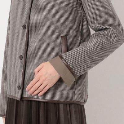 〔　ＴＡＬＬサイズ　〕　【リバーシブル】無地×ハウンドトゥースダブルフェイス　ショートコート（７６０９ＶＥ０４）
