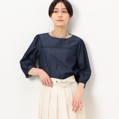 〔　ＴＡＬＬサイズ　〕　【セットアップ対応】ライトダンガリーデニム　バルーン袖ブラウス（７６１１ＨＣ０７）