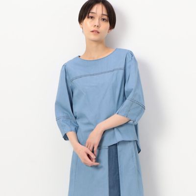 ＜COMME CA TALL (Women/大きいサイズ)＞〔　ＴＡＬＬサイズ　〕　【セットアップ対応】ライトダンガリーデニム　バルーン袖ブラウス（７６１１ＨＣ０７）