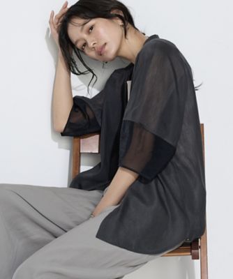 ＜COMME CA TALL (Women/大きいサイズ)＞〔　ＴＡＬＬサイズ　〕　リネンポリエステルオーガンジー　ラグランスリーブシャツ羽織り（７６１２ＨＯ０６）