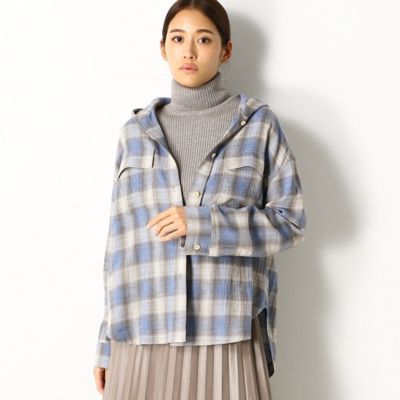 〔ＴＡＬＬサイズ〕オンブレ―チェック　フード付きシャツ（７６１３ＨＷ０７）