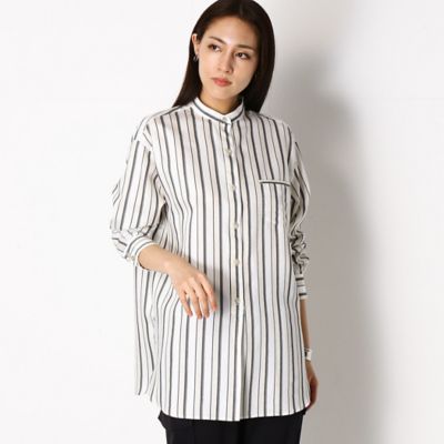 ＜COMME CA TALL (Women/大きいサイズ)＞〔ＴＡＬＬサイズ〕【セットアップ対応】亜麻色ストライプ　ビックシルエットシャツ（７６１４ＨＹ１０）