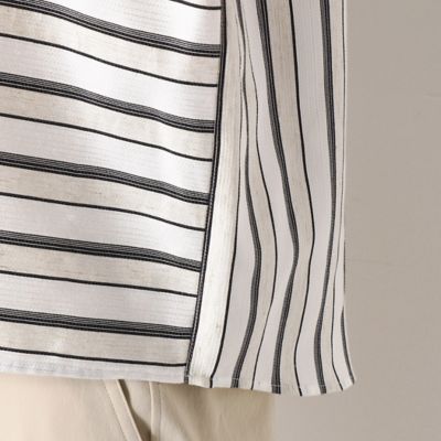 〔ＴＡＬＬサイズ〕【セットアップ対応】亜麻色ストライプ　レンチスリーブブラウス（７６１４ＨＹ１１）