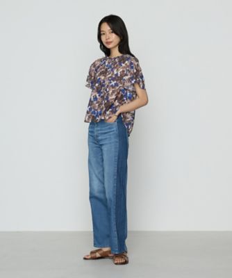 〔　ＴＡＬＬサイズ　〕　強撚カッセンアートプリント　フロントタックブラウス（７６１７ＨＫ２０）