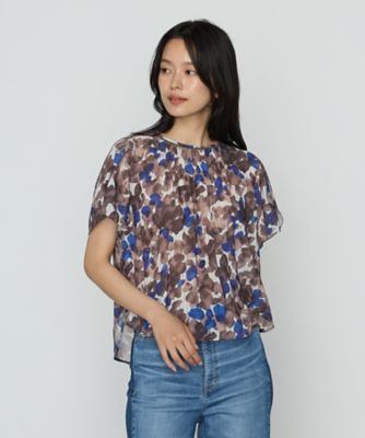 〔　ＴＡＬＬサイズ　〕　強撚カッセンアートプリント　フロントタックブラウス（７６１７ＨＫ２０）