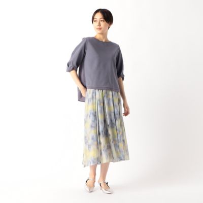 〔　ＴＡＬＬサイズ　〕　【セットアップ対応】強撚割繊アートプリント　アシンメトリースカート（７６１９ＦＧ０５）