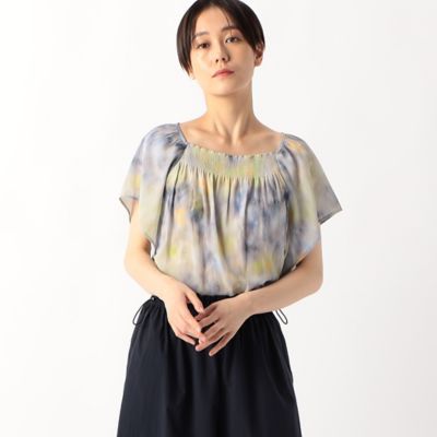 ＜COMME CA TALL (Women/大きいサイズ)＞〔　ＴＡＬＬサイズ　〕　【セットアップ対応】強撚割繊アートプリント　タックブラウス（７６１９ＨＧ１０）